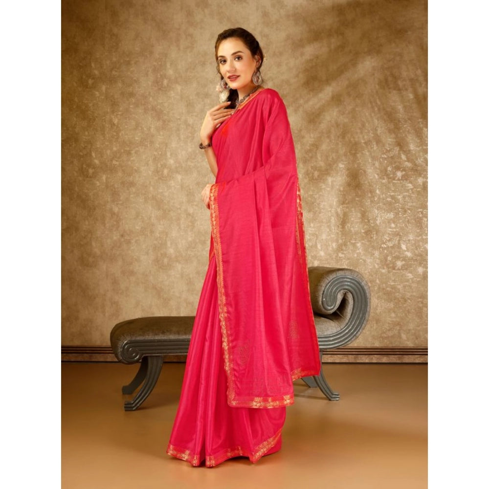 Generic Women's Vichitra Swiroshki Butta Saree With Unstitched Blouse (Pink, 5-6 Mtrs)