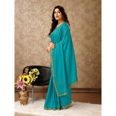 Generic Women's Vichitra Swiroshki Butta Saree With Unstitched Blouse (Teal Blue, 5-6 Mtrs)