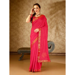 Generic Women's Vichitra Swiroshki Butta Saree With Unstitched Blouse (Pink, 5-6 Mtrs)