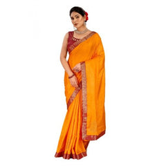 Generic Women's Vichitra Swiroshki Butta Saree With Unstitched Blouse (Yellow, 5-6 Mtrs)