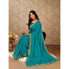 Generic Women's Vichitra Swiroshki Butta Saree With Unstitched Blouse (Teal Blue, 5-6 Mtrs)