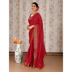 Generic Women's Vichitra Swiroshki Butta Saree With Unstitched Blouse (Maroon, 5-6 Mtrs)