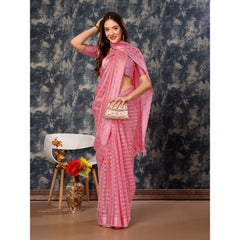 Generic Women's Chiffon Fabric Line Saree With Unstitched Blouse (Pink, 5-6 Mtrs)