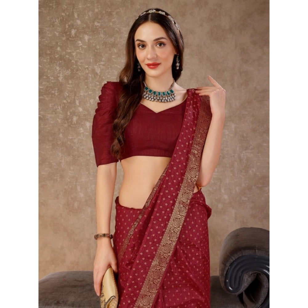 Generic Women's Vichitra Bandhani Saree With Unstitched Blouse (Maroon, 5-6 Mtrs)