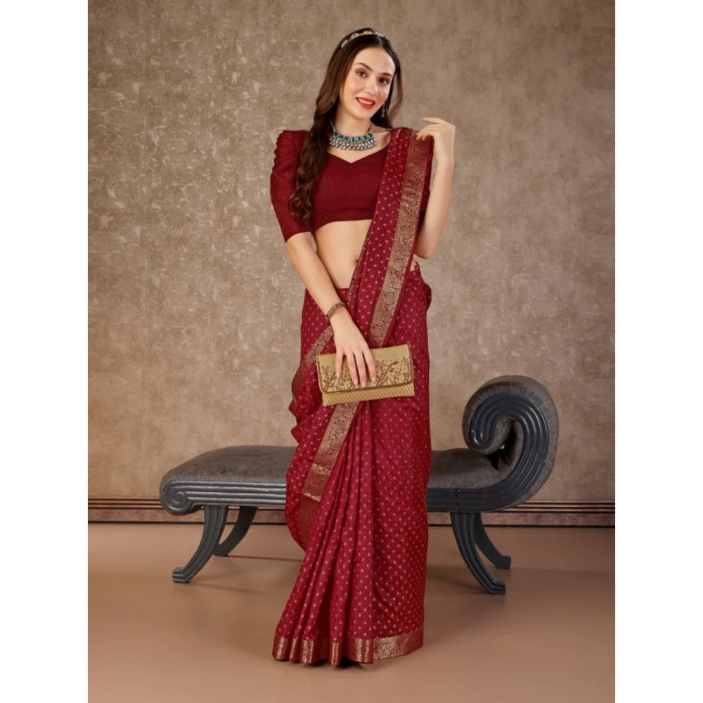 Generic Women's Vichitra Bandhani Saree With Unstitched Blouse (Maroon, 5-6 Mtrs)