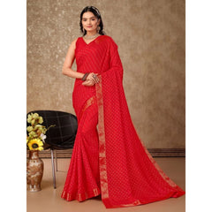 Generic Women's Vichitra Bandhani Saree With Unstitched Blouse (Red, 5-6 Mtrs)