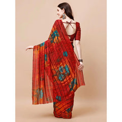 Generic Women's Georgette Floral Printed Saree With Unstitched Blouse (Maroon, 5-6 Mtrs)