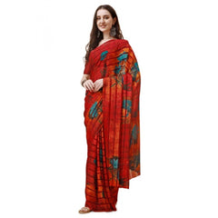 Generic Women's Georgette Floral Printed Saree With Unstitched Blouse (Maroon, 5-6 Mtrs)