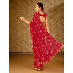 Generic Women's Zomto Patta Chiffon Saree With Unstitched Blouse (Red, 5-6 Mtrs)