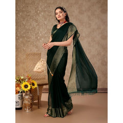 Generic Women's Chiffon Fabric Plain Saree With Unstitched Blouse (Green, 5-6 Mtrs)