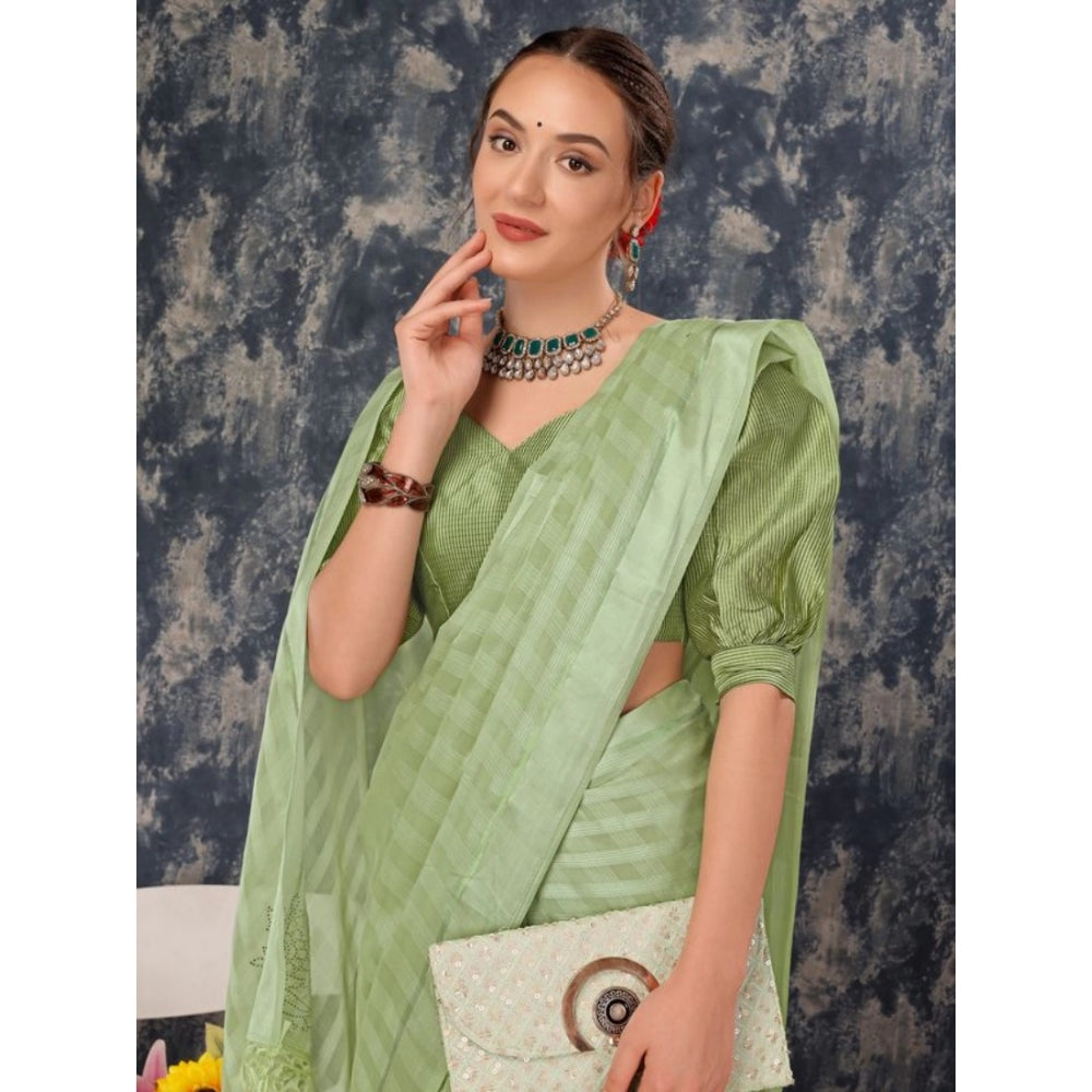 Generic Women's Chiffon Fabric Line Saree With Unstitched Blouse (Green, 5-6 Mtrs)