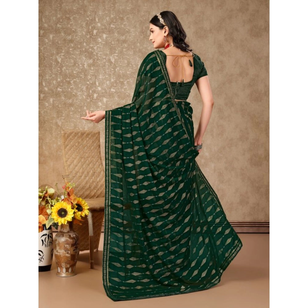 Generic Women's Zomto Laheriya Saree With Unstitched Blouse (Green, 5-6 Mtrs)