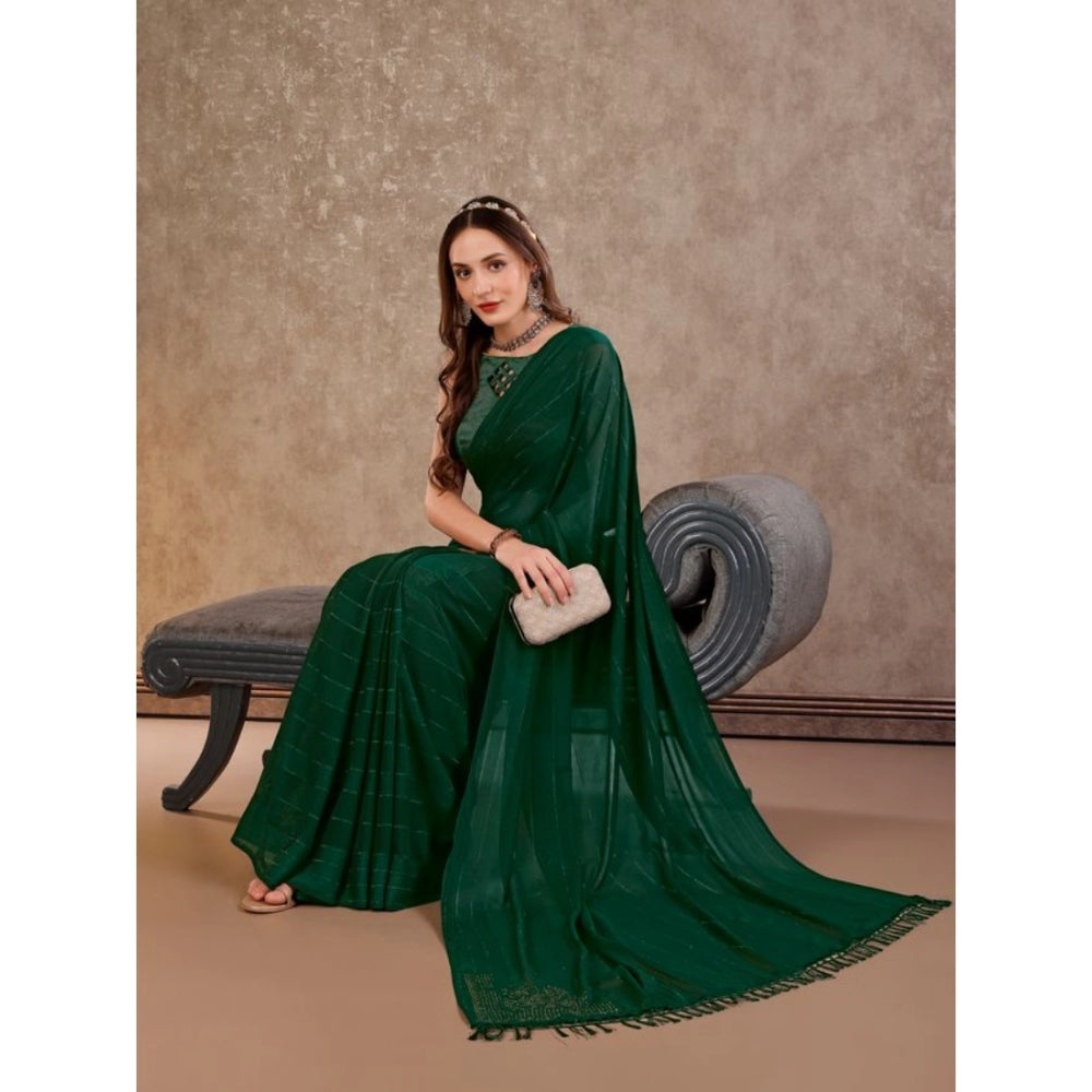 Generic Women's Chiffon Fabric Line Saree With Unstitched Blouse (Green, 5-6 Mtrs)