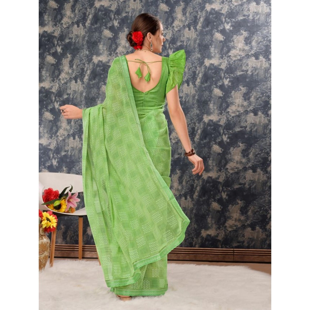 Generic Women's Zomto Cheked Saree With Unstitched Blouse (Green, 5-6 Mtrs)