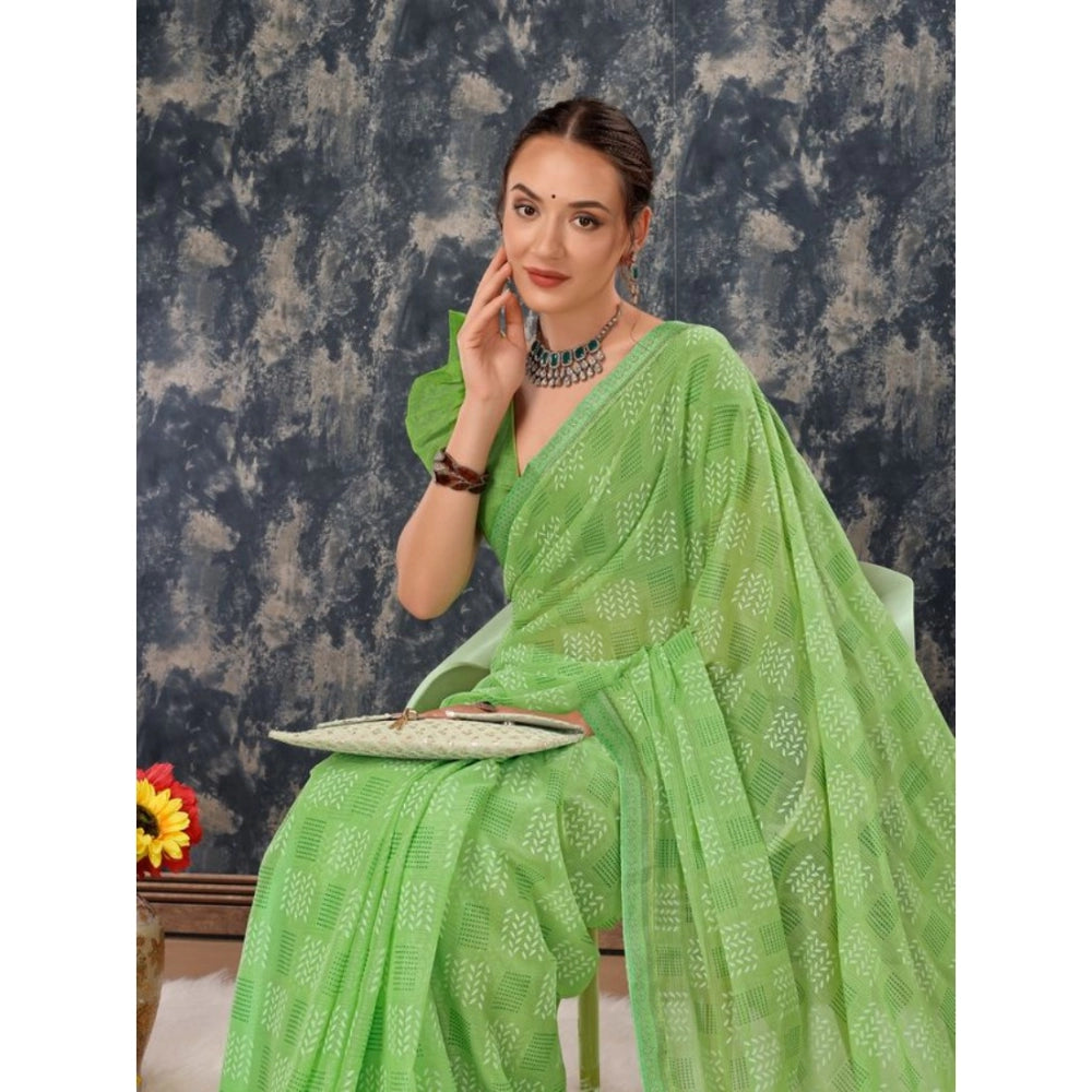 Generic Women's Zomto Cheked Saree With Unstitched Blouse (Green, 5-6 Mtrs)