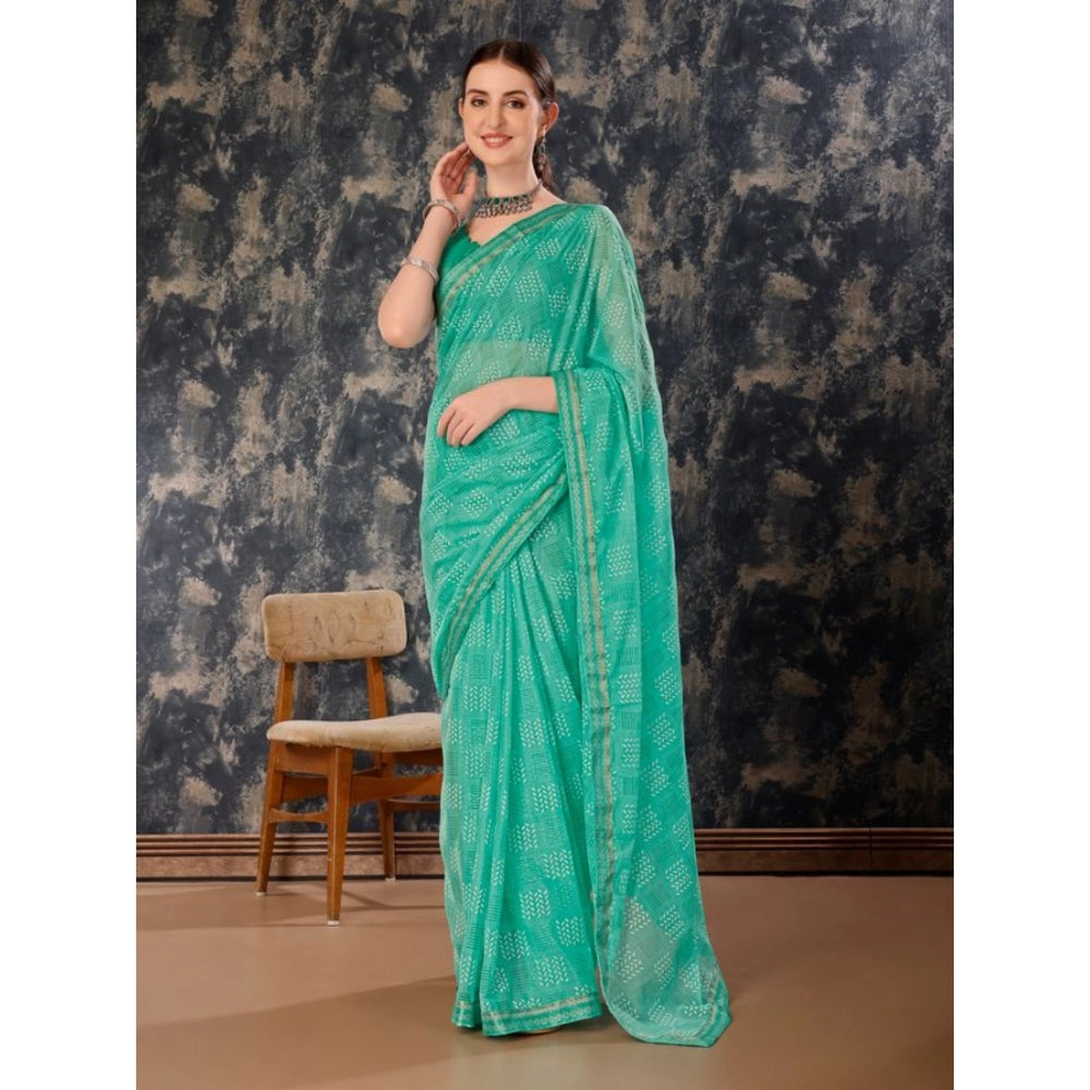 Generic Women's Zomto Cheked Saree With Unstitched Blouse (Rama Green, 5-6 Mtrs)