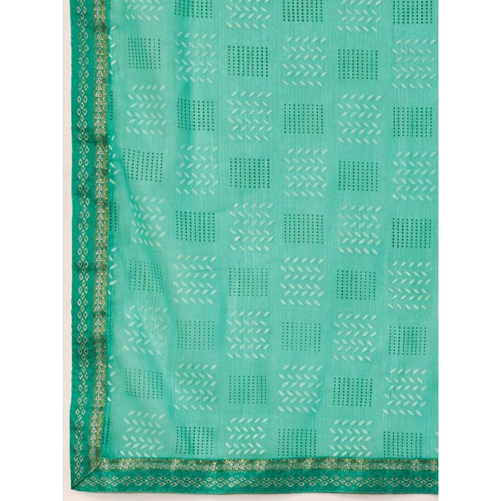 Generic Women's Zomto Cheked Saree With Unstitched Blouse (Rama Green, 5-6 Mtrs)