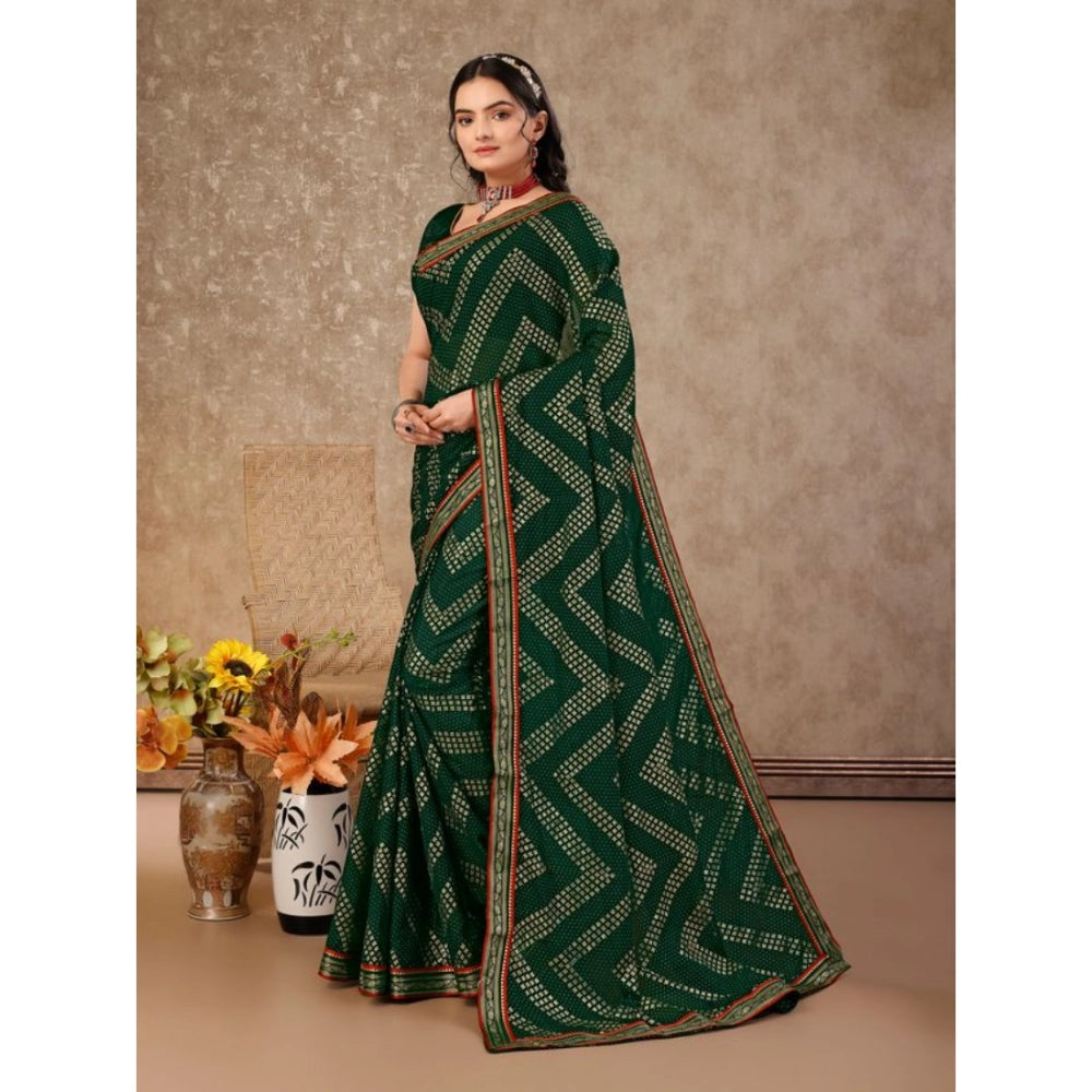 Generic Women's Zomto Zig Zag Saree With Unstitched Blouse (Green, 5-6 Mtrs)