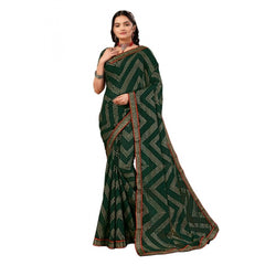 Generic Women's Zomto Zig Zag Saree With Unstitched Blouse (Green, 5-6 Mtrs)