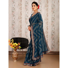 Generic Women's Zomto Zig Zag Saree With Unstitched Blouse (Blue, 5-6 Mtrs)