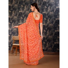 Generic Women's Zomto Printed Saree With Unstitched Blouse (Peach, 5-6 Mtrs)