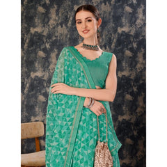 Generic Women's Zomto Printed Saree With Unstitched Blouse (Turquoise Green, 5-6 Mtrs)