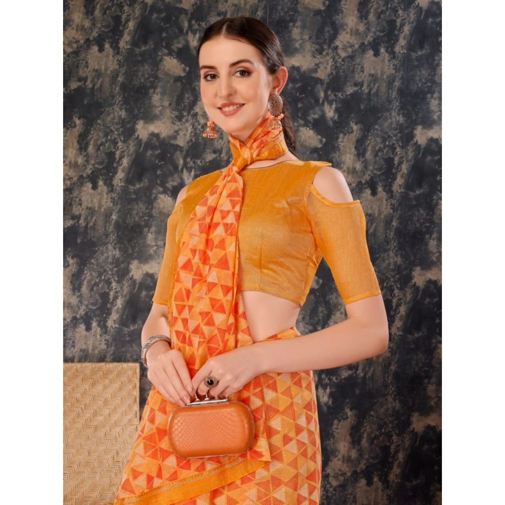 Generic Women's Zomto Printed Saree With Unstitched Blouse (Light Orange, 5-6 Mtrs)