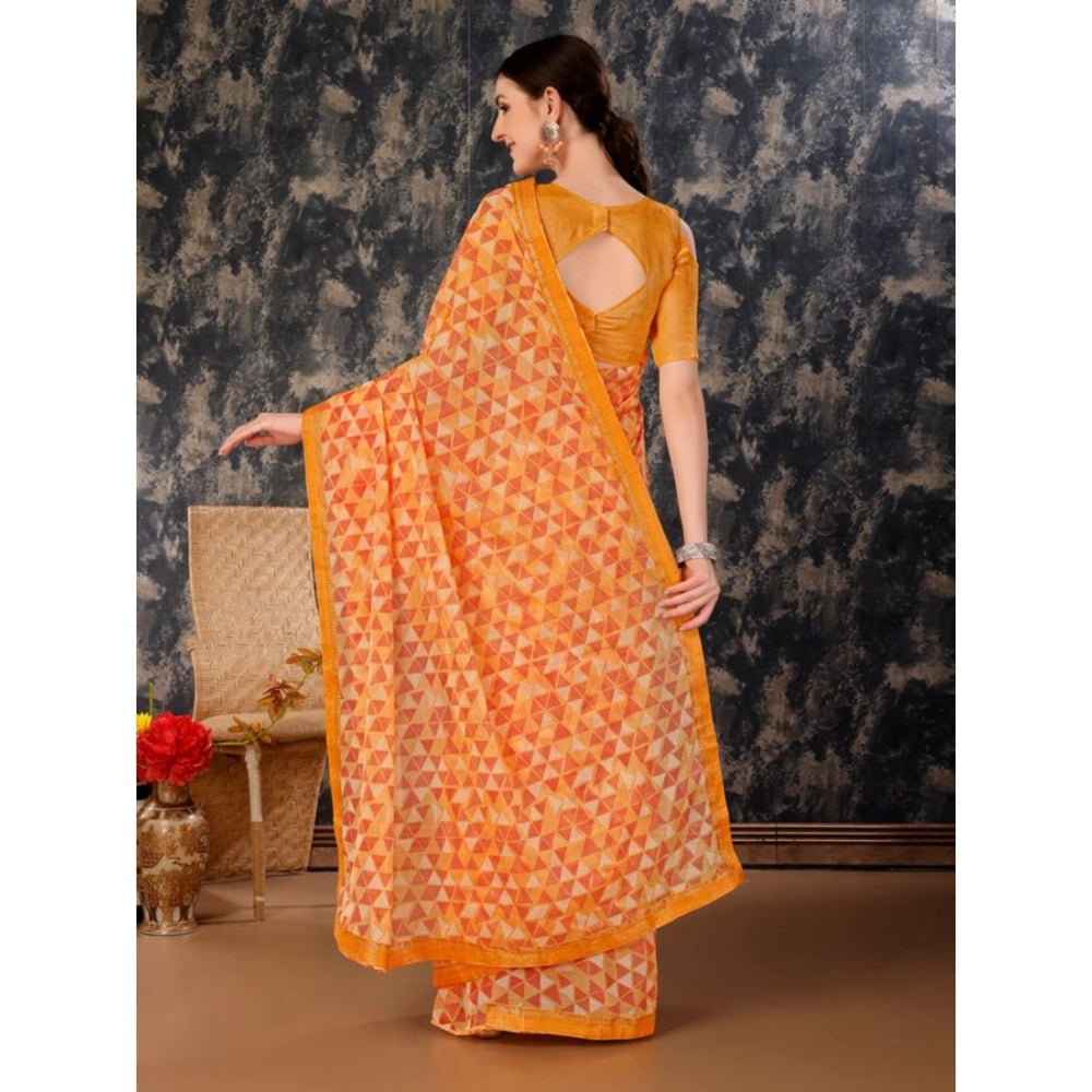 Generic Women's Zomto Printed Saree With Unstitched Blouse (Light Orange, 5-6 Mtrs)