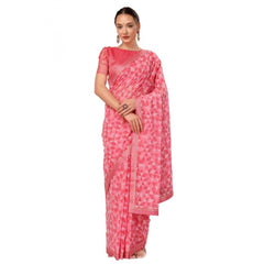 Generic Women's Zomto Printed Saree With Unstitched Blouse (Pink, 5-6 Mtrs)