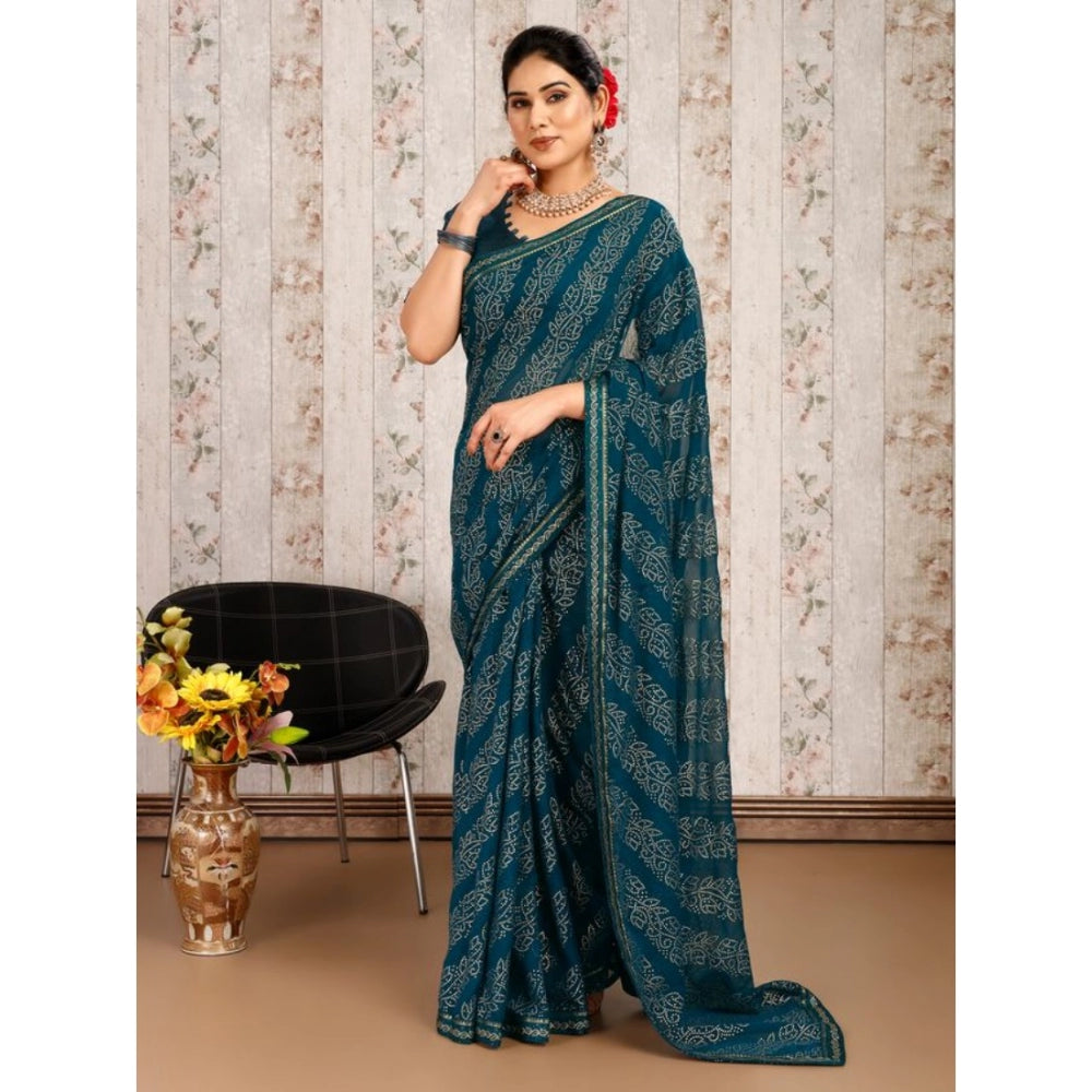 Generic Women's Zomto Bandhani Saree With Unstitched Blouse (Blue, 5-6 Mtrs)