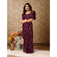 Generic Women's Zomto Bandhani Saree With Unstitched Blouse (Wine, 5-6 Mtrs)