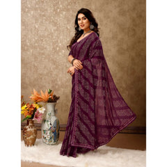 Generic Women's Zomto Bandhani Saree With Unstitched Blouse (Wine, 5-6 Mtrs)