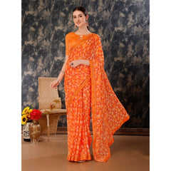 Generic Women's Zomto Printed Saree With Unstitched Blouse (Dark Orange, 5-6 Mtrs)