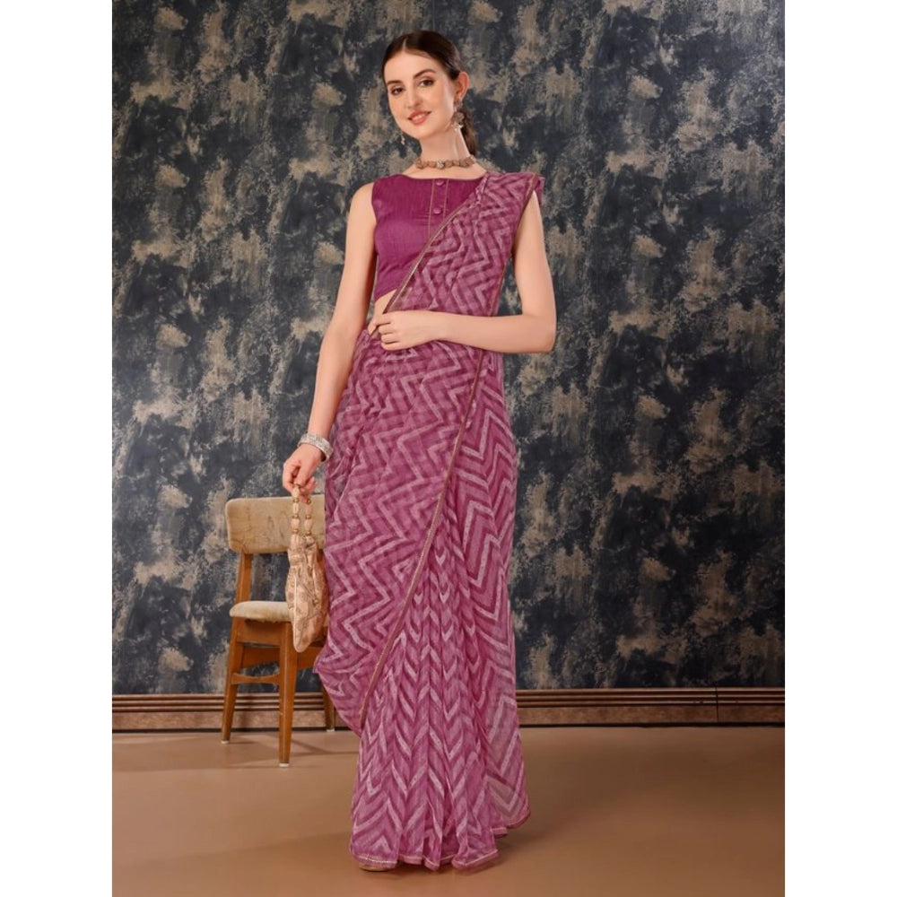 Generic Women's Linen Zig Zag Saree With Unstitched Blouse (Purple, 5-6 Mtrs)