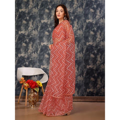 Generic Women's Linen Zig Zag Saree With Unstitched Blouse (Peach, 5-6 Mtrs)