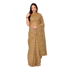 Generic Women's Linen Zig Zag Saree With Unstitched Blouse (Beige, 5-6 Mtrs)