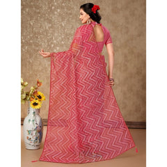 Generic Women's Linen Zig Zag Saree With Unstitched Blouse (Pink, 5-6 Mtrs)