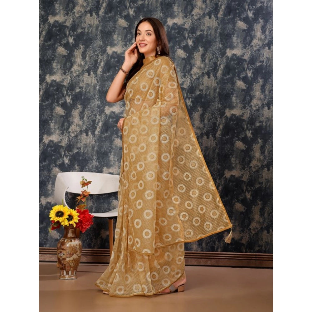 Generic Women's Linen Gola Printed Saree With Unstitched Blouse (Beige, 5-6 Mtrs)