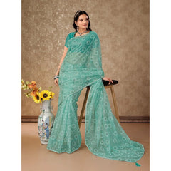 Generic Women's Linen Gola Printed Saree With Unstitched Blouse (Turquies Green, 5-6 Mtrs)