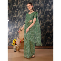 Generic Women's Linen Zig Zag Saree With Unstitched Blouse (Green, 5-6 Mtrs)