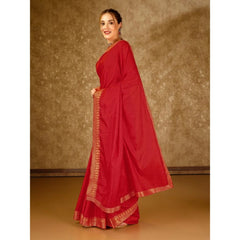 Generic Women's Vichitra Plain Saree With Unstitched Blouse (Red, 5-6 Mtrs)