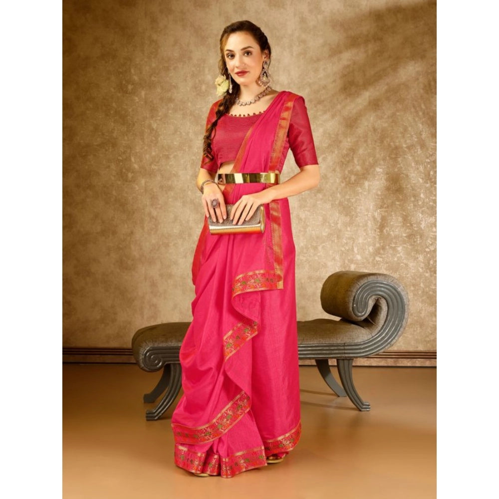 Generic Women's Vichitra Swiroshki Butta Saree With Unstitched Blouse (Pink, 5-6 Mtrs)