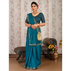 Generic Women's Vichitra Swiroshki Butta Saree With Unstitched Blouse (Blue, 5-6 Mtrs)