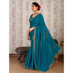 Generic Women's Vichitra Swiroshki Butta Saree With Unstitched Blouse (Blue, 5-6 Mtrs)