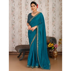 Generic Women's Vichitra Swiroshki Butta Saree With Unstitched Blouse (Blue, 5-6 Mtrs)