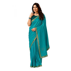 Generic Women's Vichitra Swiroshki Butta Saree With Unstitched Blouse (Teal Blue, 5-6 Mtrs)