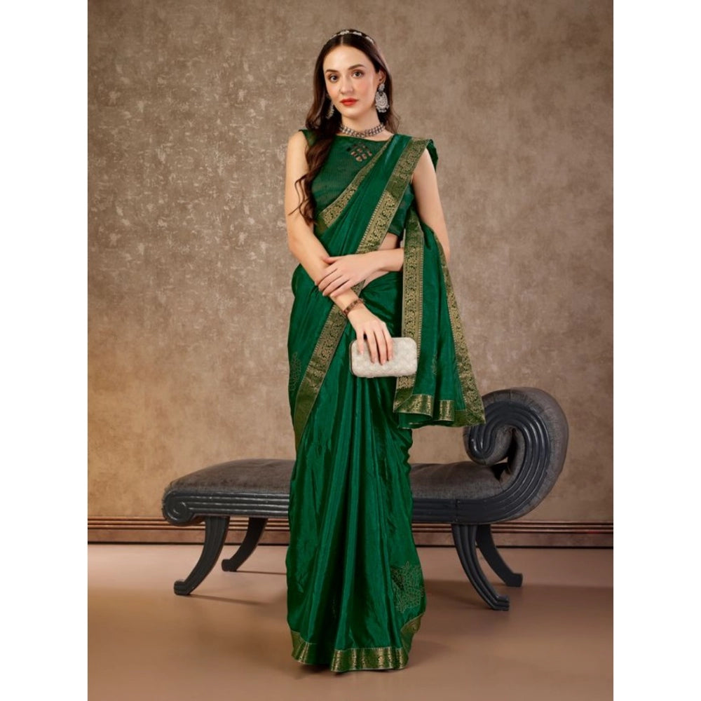 Generic Women's Vichitra Swiroshki Butta Saree With Unstitched Blouse (Green, 5-6 Mtrs)