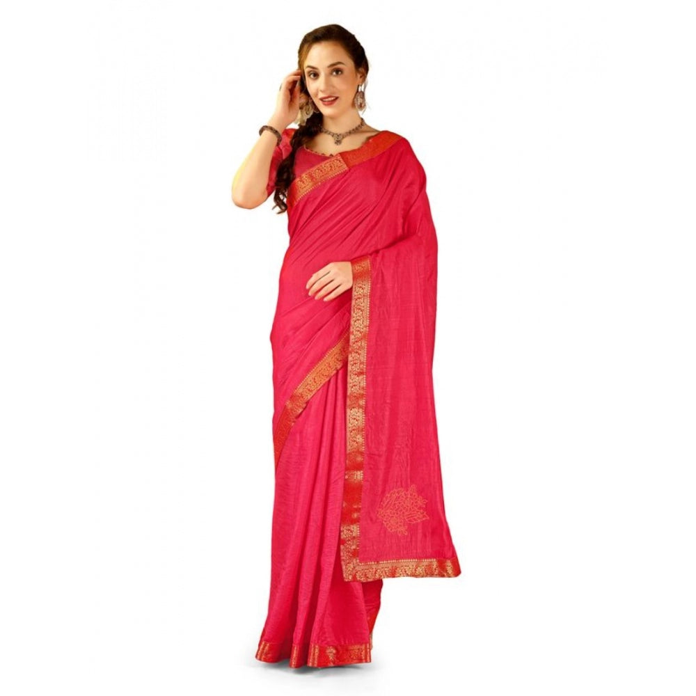 Generic Women's Vichitra Swiroshki Butta Saree With Unstitched Blouse (Pink, 5-6 Mtrs)