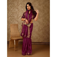 Generic Women's Vichitra Swiroshki Butta Saree With Unstitched Blouse (Wine, 5-6 Mtrs)