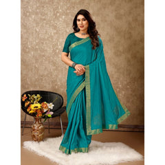 Generic Women's Vichitra Swiroshki Butta Saree With Unstitched Blouse (Teal Blue, 5-6 Mtrs)